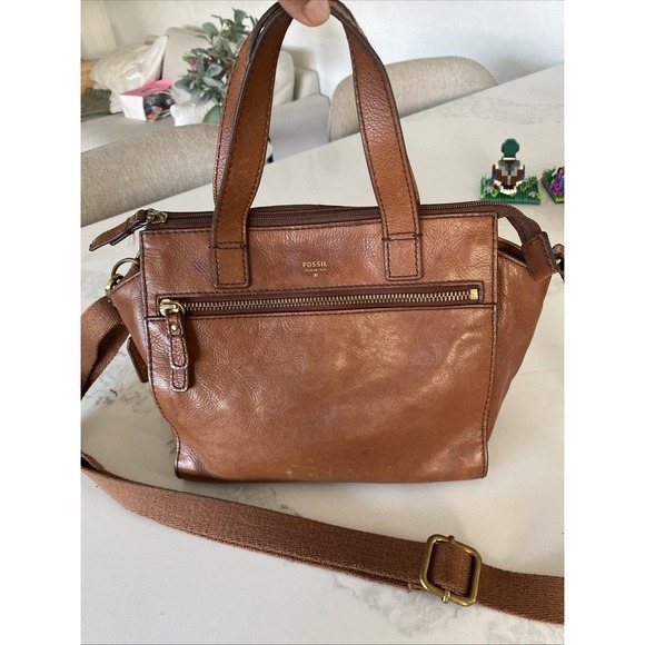 Fossil Tessa Chestnut Brown Pebble Leather Boho Crossbody Bag Purse Satchel EUC - Picture 1 of 16